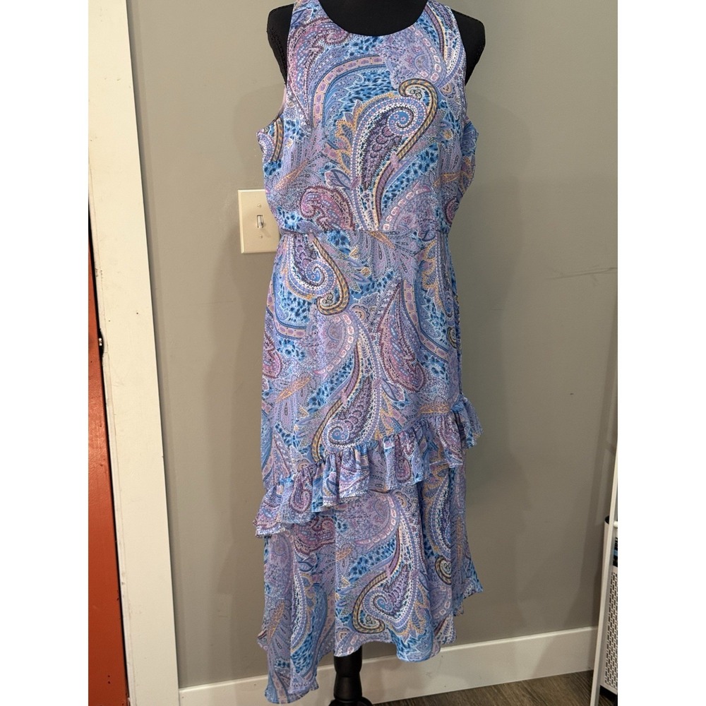 Sam‎ Edelman Asymmetrical Midi Tiered Ruffle Dress S 12 Paisley Boho Chic Fairy
